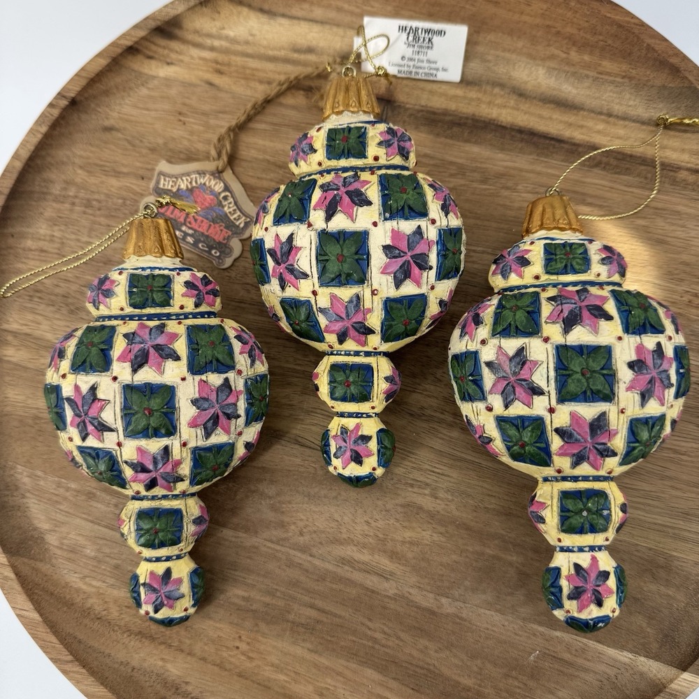 Vtg Heartwood Creek By Jim Shore Lot Of 3 Green Leaf Hanging Ornament #118711